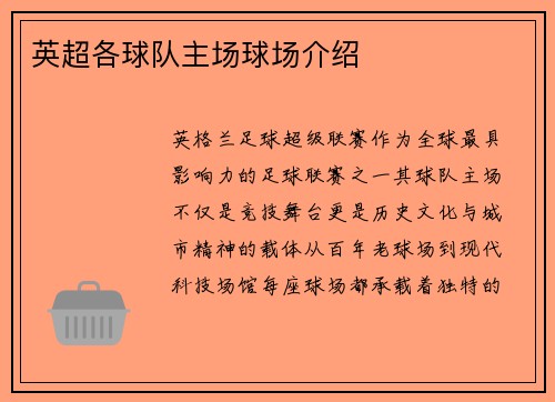 英超各球队主场球场介绍